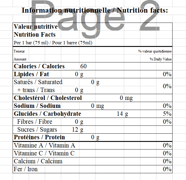  Nutritional Facts for 4X12X75ML SCOTSBURN BANANE TWINPOP SUCETTE GLACÉE