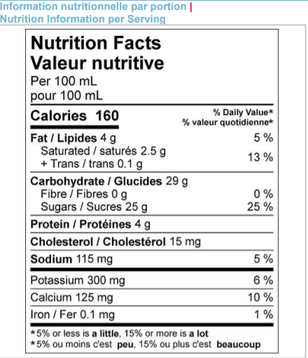  Nutritional Facts for 10L SEALTEST VANILLE LAIT GLACÉ