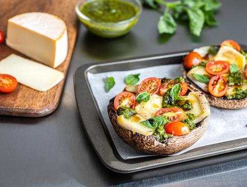 Caprese-style Portobello with melted OKA