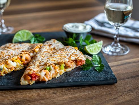 Quesadillas with Cajun shrimp and shredded mozzarella