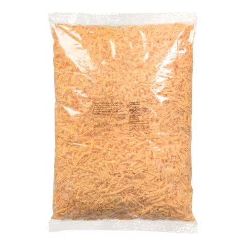 SHREDDED COLOURED MEDIUM CHEDDAR CHEESE, 34%M.F. 39%MOIST., 4X2.5KG-Emballage