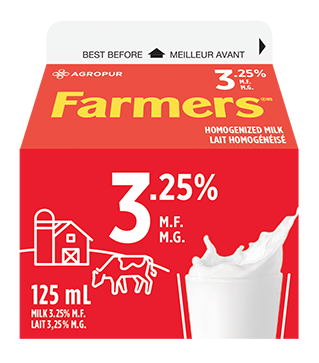 Homogenized milk containing 3.25% milk fat and at least 8.25% of non fat milk solids.