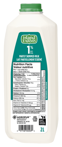 2L ISLAND FARMS LAIT 1% PLASTIQUE