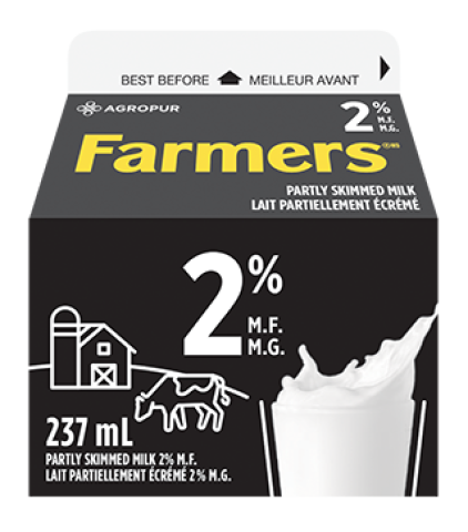 Lait partiellement écrémé homogénéisé contenant 2% de matières grasses et au moins 8.25% de solides non gras.