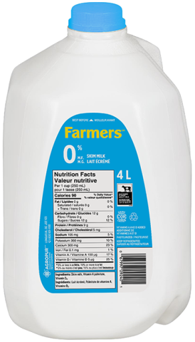 4L FARMERS MILK 0% JUG